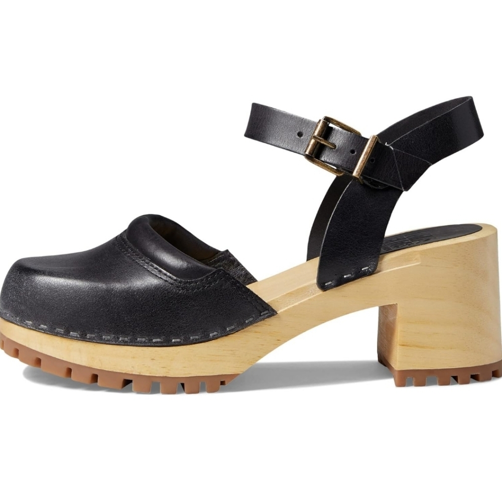 MIA Black Leather KAOLIN CLOG W/Wooden Heel